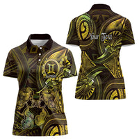 Personalised Polynesia Zodiac Gemini Women Polo Shirt Galaxy Polynesian Pattern Chest Tattoo Style