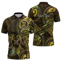 Personalised Polynesia Zodiac Gemini Zipper Polo Shirt Galaxy Polynesian Pattern Chest Tattoo Style