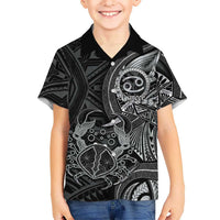 Personalised Polynesia Zodiac Cancer Family Matching Mermaid Dress and Hawaiian Shirt Galaxy Polynesian Pattern Chest Tattoo Style LT14 Son's Shirt Black - Polynesian Pride