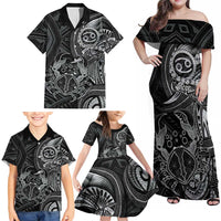 Personalised Polynesia Zodiac Cancer Family Matching Off Shoulder Maxi Dress and Hawaiian Shirt Galaxy Polynesian Pattern Chest Tattoo Style LT14 - Polynesian Pride