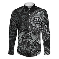 Personalised Polynesia Zodiac Cancer Family Matching Off Shoulder Maxi Dress and Hawaiian Shirt Galaxy Polynesian Pattern Chest Tattoo Style LT14 Dad's Shirt - Long Sleeve Black - Polynesian Pride