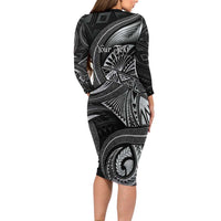 Personalised Polynesia Zodiac Cancer Long Sleeve Bodycon Dress Galaxy Polynesian Pattern Chest Tattoo Style