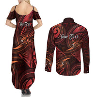 Personalised Polynesia Zodiac Scorpio Couples Matching Summer Maxi Dress and Long Sleeve Button Shirt Galaxy Polynesian Pattern Chest Tattoo Style