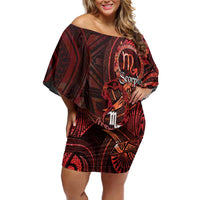 Personalised Polynesia Zodiac Scorpio Family Matching Off Shoulder Short Dress and Hawaiian Shirt Galaxy Polynesian Pattern Chest Tattoo Style LT14 Mom's Dress Red - Polynesian Pride