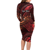 Personalised Polynesia Zodiac Scorpio Long Sleeve Bodycon Dress Galaxy Polynesian Pattern Chest Tattoo Style