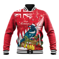 New Zealand Christmas In July Baseball Jacket Tui Bird With Kowhai Meri Kirihimete LT14 Unisex Red - Polynesian Pride