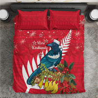 New Zealand Christmas In July Bedding Set Tui Bird With Kowhai Meri Kirihimete LT14 Red - Polynesian Pride