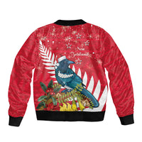 New Zealand Christmas In July Bomber Jacket Tui Bird With Kowhai Meri Kirihimete LT14 - Polynesian Pride