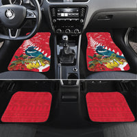 New Zealand Christmas In July Car Mats Tui Bird With Kowhai Meri Kirihimete LT14 Set 4pcs Red - Polynesian Pride