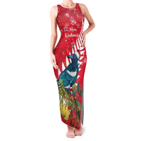 New Zealand Christmas In July Family Matching Tank Maxi Dress and Hawaiian Shirt Tui Bird With Kowhai Meri Kirihimete LT14 Mom's Dress Red - Polynesian Pride