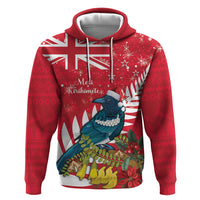 New Zealand Christmas In July Hoodie Tui Bird With Kowhai Meri Kirihimete LT14 Pullover Hoodie Red - Polynesian Pride