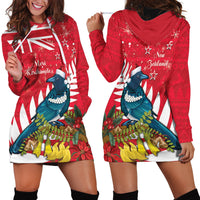 New Zealand Christmas In July Hoodie Dress Tui Bird With Kowhai Meri Kirihimete LT14 - Polynesian Pride