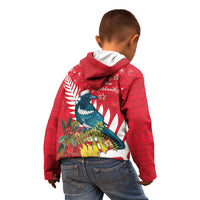 New Zealand Christmas In July Kid Hoodie Tui Bird With Kowhai Meri Kirihimete LT14 - Polynesian Pride