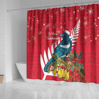 New Zealand Christmas In July Shower Curtain Tui Bird With Kowhai Meri Kirihimete LT14 - Polynesian Pride