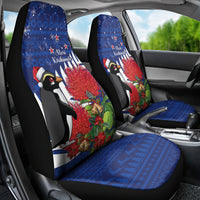 New Zealand Christmas In July Car Seat Cover Fiordland Penguin With Pohutukawa Flower LT14 - Polynesian Pride