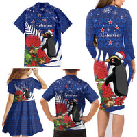 New Zealand Christmas In July Family Matching Long Sleeve Bodycon Dress and Hawaiian Shirt Fiordland Penguin With Pohutukawa Flower LT14 - Polynesian Pride