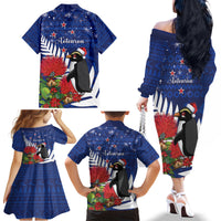 New Zealand Christmas In July Family Matching Off The Shoulder Long Sleeve Dress and Hawaiian Shirt Fiordland Penguin With Pohutukawa Flower LT14 - Polynesian Pride