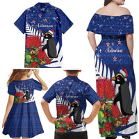 New Zealand Christmas In July Family Matching Off Shoulder Maxi Dress and Hawaiian Shirt Fiordland Penguin With Pohutukawa Flower LT14 - Polynesian Pride