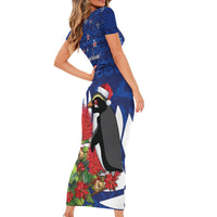 New Zealand Christmas In July Family Matching Short Sleeve Bodycon Dress and Hawaiian Shirt Fiordland Penguin With Pohutukawa Flower LT14 - Polynesian Pride