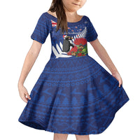 New Zealand Christmas In July Family Matching Summer Maxi Dress and Hawaiian Shirt Fiordland Penguin With Pohutukawa Flower LT14 Daughter's Dress Blue - Polynesian Pride