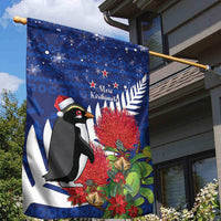 New Zealand Christmas In July Garden Flag Fiordland Penguin With Pohutukawa Flower LT14 - Polynesian Pride