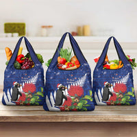 New Zealand Christmas In July Grocery Bag Fiordland Penguin With Pohutukawa Flower LT14 3-pack One Size Blue - Polynesian Pride