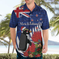 New Zealand Christmas In July Hawaiian Shirt Fiordland Penguin With Pohutukawa Flower LT14 - Polynesian Pride