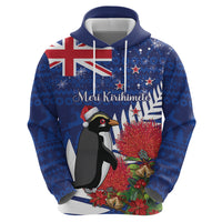 New Zealand Christmas In July Hoodie Fiordland Penguin With Pohutukawa Flower LT14 - Polynesian Pride