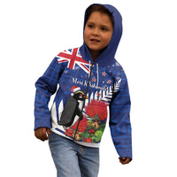 New Zealand Christmas In July Kid Hoodie Fiordland Penguin With Pohutukawa Flower LT14 - Polynesian Pride