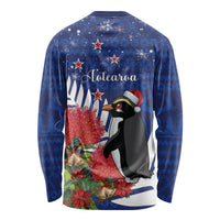 New Zealand Christmas In July Long Sleeve Shirt Fiordland Penguin With Pohutukawa Flower LT14 - Polynesian Pride