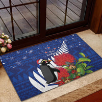 New Zealand Christmas In July Rubber Doormat Fiordland Penguin With Pohutukawa Flower LT14 - Polynesian Pride