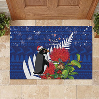 New Zealand Christmas In July Rubber Doormat Fiordland Penguin With Pohutukawa Flower LT14 - Polynesian Pride