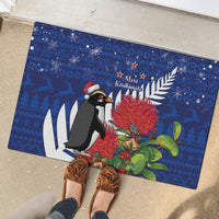New Zealand Christmas In July Rubber Doormat Fiordland Penguin With Pohutukawa Flower LT14 - Polynesian Pride