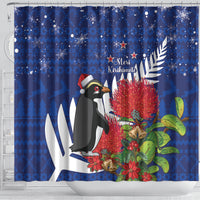 New Zealand Christmas In July Shower Curtain Fiordland Penguin With Pohutukawa Flower LT14 - Polynesian Pride
