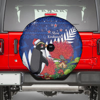 New Zealand Christmas In July Spare Tire Cover Fiordland Penguin With Pohutukawa Flower LT14 - Polynesian Pride