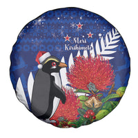 New Zealand Christmas In July Spare Tire Cover Fiordland Penguin With Pohutukawa Flower LT14 - Polynesian Pride