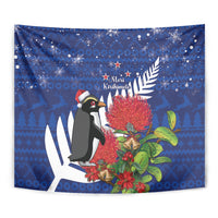 New Zealand Christmas In July Tapestry Fiordland Penguin With Pohutukawa Flower LT14 - Polynesian Pride