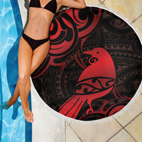 New Zealand Tui Bird Beach Blanket Aotearoa Maori Pattern - Red
