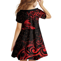 New Zealand Tui Bird Family Matching Summer Maxi Dress and Hawaiian Shirt Aotearoa Maori Pattern - Red LT14 - Polynesian Pride