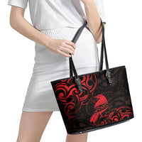 New Zealand Tui Bird Leather Tote Bag Aotearoa Maori Pattern - Red