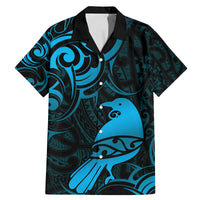 New Zealand Tui Bird Family Matching Mermaid Dress and Hawaiian Shirt Aotearoa Maori Pattern - Blue LT14 Dad's Shirt - Short Sleeve Blue - Polynesian Pride