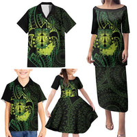 Kia Orana Kuki Airani Family Matching Puletasi and Hawaiian Shirt Cook Islands Tangaroa God Tatau Green LT14 - Polynesian Pride