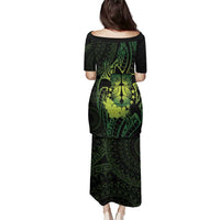 Kia Orana Kuki Airani Family Matching Puletasi and Hawaiian Shirt Cook Islands Tangaroa God Tatau Green LT14 - Polynesian Pride