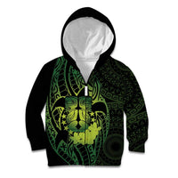 Kia Orana Kuki Airani Kid Hoodie Cook Islands Tangaroa God Tatau Green LT14 Zip Hoodie Green - Polynesian Pride