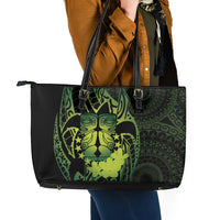 Kia Orana Kuki Airani Leather Tote Bag Cook Islands Tangaroa God Tatau Green LT14 - Polynesian Pride
