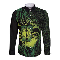Kia Orana Kuki Airani Long Sleeve Button Shirt Cook Islands Tangaroa God Tatau Green LT14 Unisex Green - Polynesian Pride