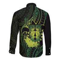 Kia Orana Kuki Airani Long Sleeve Button Shirt Cook Islands Tangaroa God Tatau Green LT14 - Polynesian Pride