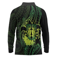 Kia Orana Kuki Airani Long Sleeve Polo Shirt Cook Islands Tangaroa God Tatau Green LT14 - Polynesian Pride