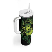 Kia Orana Kuki Airani Tumbler With Handle Cook Islands Tangaroa God Tatau Green LT14 - Polynesian Pride