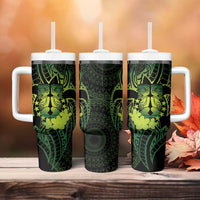 Kia Orana Kuki Airani Tumbler With Handle Cook Islands Tangaroa God Tatau Green LT14 - Polynesian Pride